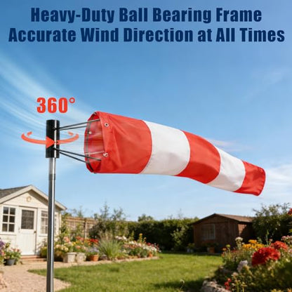 8" x 36" Heavy Duty Airport Windsock – Aviation Grade Orange Wind Direction Indicator with 8" Ball Bearing Frame – FAA Style Outdoor Industrial Windsock