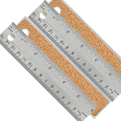 Metal Ruler 6 Inch, Non-Slip Cork Backing, Ink Bleed-Resistant Edge, 2 Pcs - style: 6" 2 PCS