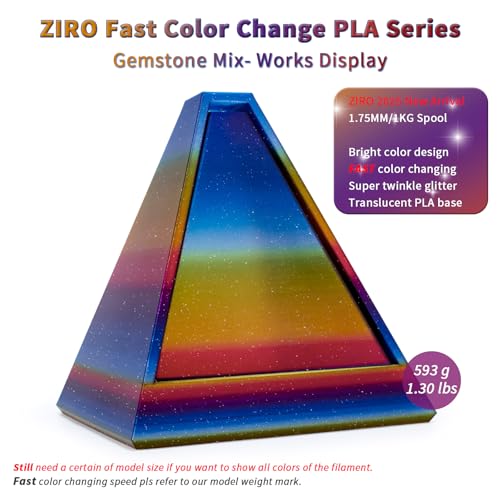 ZIRO PLA Filament 1.75mm, Sparkle Glitter & Transluent Base, Gemstone Mix - color: Gemstone Mix