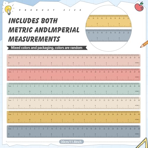 120 Pcs Plastic Ruler Bulk 12 Inch Classroom, Bohemian Colors - color: Bohemian Colors