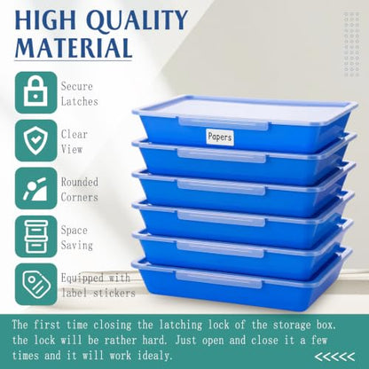 Tinlade 6 Pcs Classroom Paper Storage Bins with Lids, 13x10, Blue - color: Blue