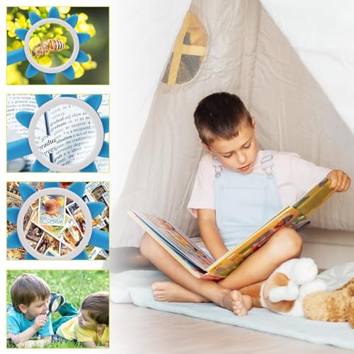 Rongon 10X Kids Magnifying Glass Handheld Magnifier for Children (Blue) - color: Blue