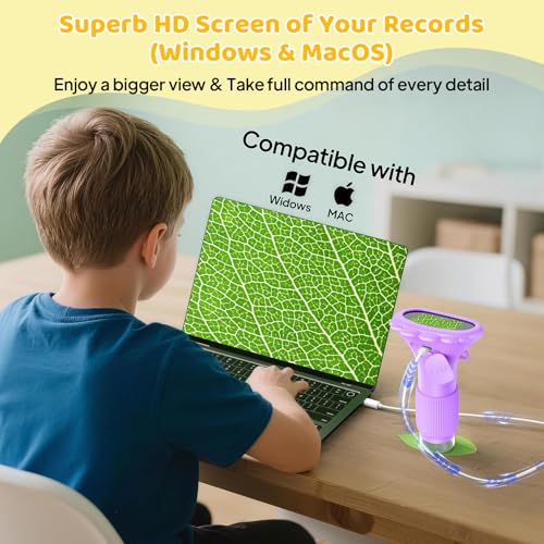 Ashfly Handheld Kids Microscope, Magnifying Glass Camera for Kids Age 3-12 - color: Purple