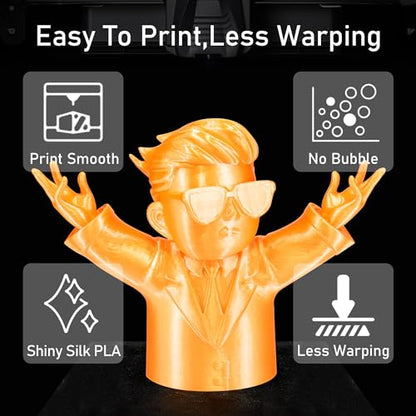 Silk Orange PLA Satin Shiny 3D Printer Filament, 1.75mm Diameter 1kg Spool 2.2lbs for FDM 3D Printers - color: Orange