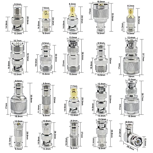 20pcs BNC Connector Kits BNC to SMA/BNC to BNC/BNC to UHF/BNC to N/BNC to F RF Coax BNC Adapter Male to Female Cable Converter - size: 20 Pieces - BNC Kit