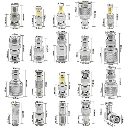 20pcs BNC Connector Kits BNC to SMA/BNC to BNC/BNC to UHF/BNC to N/BNC to F RF Coax BNC Adapter Male to Female Cable Converter - size: 20 Pieces - BNC Kit