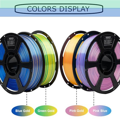 4KG Silk Dual Color PLA Bundle, 3D Printer Filament 1.75mm Pack - color: Silk Blue Pink+pink Gold+blue Gold+green Gold