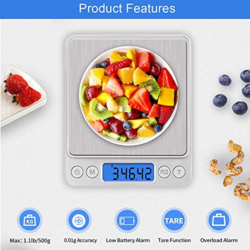 UNIWEIGH Digital Kitchen Scale, 500g/0.01g Gram Scale,Cooking Food Scale