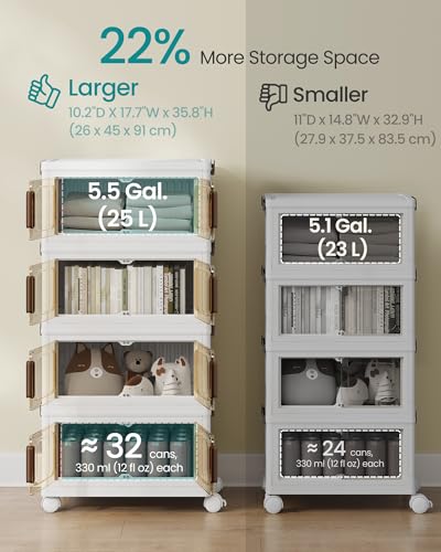 SONGMICS 26QT stackable storage bins with 1 Lid, 4-Tier Foldable Bins - size: 4 x 26QT