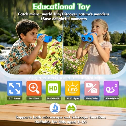 2 in 1 Kids Microscope and Telescope, STEM Educational Toy, Blue - color: Blue