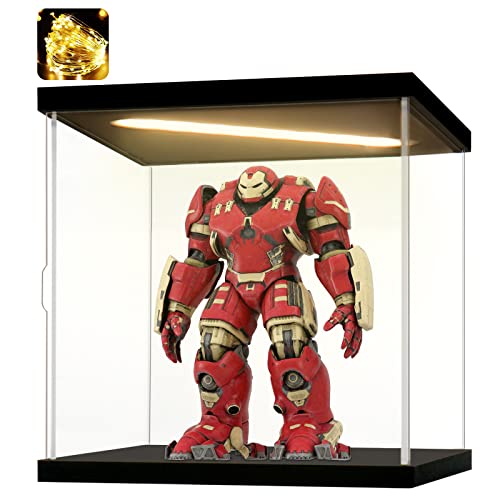Acrylic Display Case for Collectibles Clear Acrylic Boxes for Display Action Figures Dolls Lighted Basketball Model Display Case Home Organizer Box(Black-Solid Yellow; 11.8*11.8*11.8 inch) - color: Black-solid Yellow, size: 11.8*11.8*11.8 inch