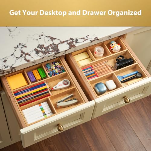 Umilife Bamboo Desk Drawer Organizer, Wood Office Junk Tray, 12"x12" - size: 12"x12"