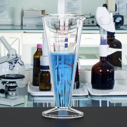 stonylab Graduated Cylinder, 1-Pack Borosilicate Glass Conical Measuring Cylinder Beaker with Wide Mouth and Pour Spout for Precise Measurement, 250 ml - size: 250 ml