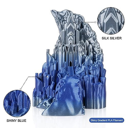 AMOLEN PLA 3D Printer Filament, PLA Filament 1.75mm Silk Shiny Filament Blue Silver Filament, 3D Printing Filament 1KG/2.2lb - color: Silk Gradient Blue Silver