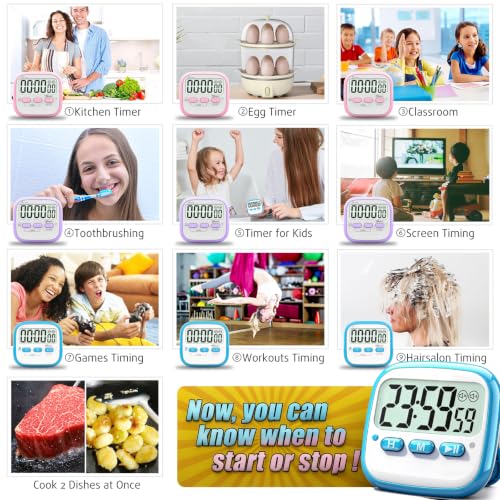 Antonki 2 Pack Classroom Timers for Kids Teachers, Magnetic Countdown Digital Kitchen Timer for Cooking, Study, Exercise, Games, Time Mangement - Loud/Silent Mode - Battery Included - color: Sky Blue & Pink