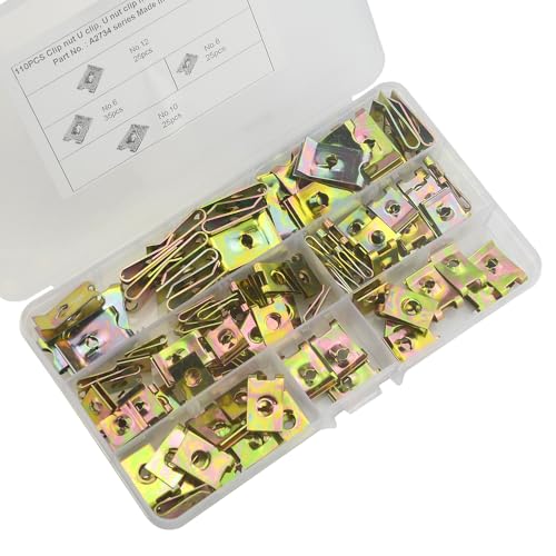 WMYCONGCONG 110 PCS Auto Car U Nut Clip Assortment Car Fastener Clips Speed Fastener Replacement for Dash Door Panel Interior, #6/8/10/12