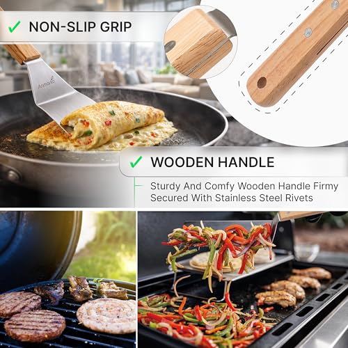 Metal Spatula Set - Griddle Long Spatula - Teppanyaki spatulas - Griddle Scraper and Pancake Flipper or Hamburger Turner - Stainless Steel Utensil great for BBQ Grill Flat Top - Commercial Grade - color: WH 2pcs Long