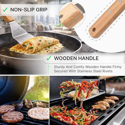 Metal Spatula Set - Griddle Long Spatula - Teppanyaki spatulas - Griddle Scraper and Pancake Flipper or Hamburger Turner - Stainless Steel Utensil great for BBQ Grill Flat Top - Commercial Grade - color: WH 2pcs Long