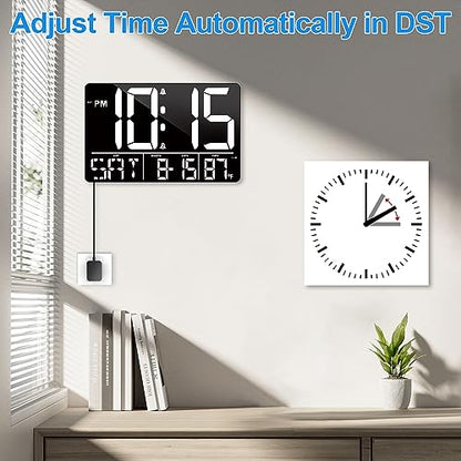 PERSUPER 13" Digital Wall Clock Large Display with Remote, Temp & Timer - style: White