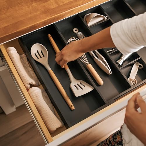 KitchenEdge Utensil & Junk Drawer Organizer, 16-28 in, Black Bamboo - color: White, size: From 16" to 28" Wide
