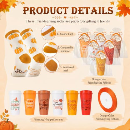 Cutecrop 52 Pcs Friendsgiving Gifts Bulk with Pumpkins Socks and 16 oz Cups - style: Maple Leaves