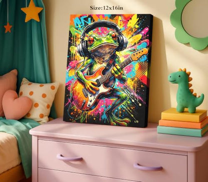 Graffiti Animals Playing Music Canvas Wall Art Funny Frog Pictures Wall Art - color: Graffiti Canvas Prints Funny Frog Wall Art