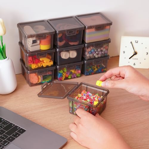 10 Pack Black Bead Organizer Box, Deep Small Stackable Snap-Lid Case - size: Black Square Small - 10 Pack