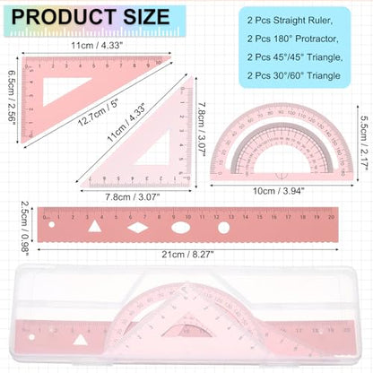 PATIKIL Geometry Set 2Pcs 8" Aluminum Ruler & 4 Triangles, Metal Protractor - color: Gradient Pink, size: 8 Inch