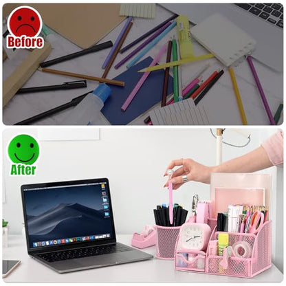 13-in-1 Office Desk Organizer Set for Back to School Supplies Accessories - color: Pink