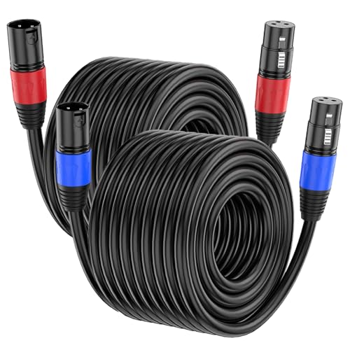 XLR Cable 50ft 2 Packs - Premium Balanced Microphone Cable with 3-Pin XLR Male to Female Mic Speaker Cable, Black, Pure Copper and Plated Conductors, PVC Jacket - color: Black, size: 50 FT, 2Packs