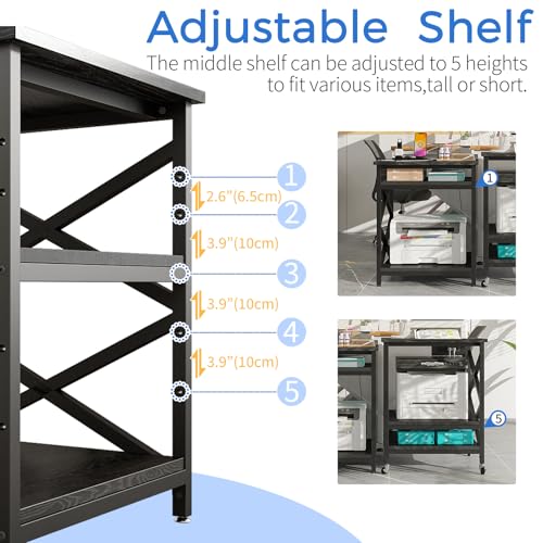 METYERRY 24"x23.6" Large Printer Stand with Power Outlet, 3 Tier Cart - color: Black