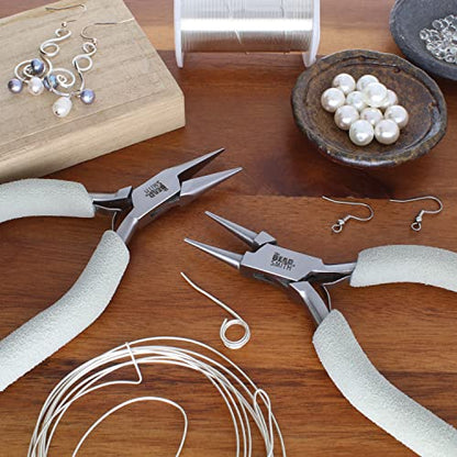 The Beadsmith Wire Elements Tool Set - 7-Piece Kit (Round Nose, Bent Chain Nose, Flush Cutter, Flat Nose, Nylon Jaw Flat Nose, Chain Nose & Wire Looper), Polished Steel Head with Comfort Grip Handle - style: 7 Piece Kit