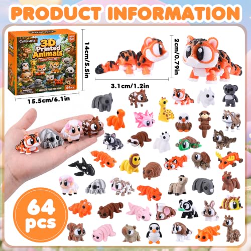 Celltestria 64PCS Mini 3D Printed Animals Articulated Fidget Toys for Kids - style: 64Pcs 3D Animals