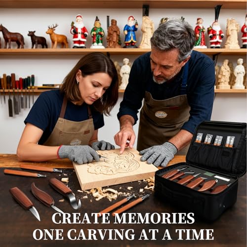 YOYUPETA Wood Carving Kit, 32-Piece Professional Whittling & Carving Tool Set with Walnut Handle Knives, Detail Gouges, Sharpening Stone, Strop, Basswood Blanks and Gloves for Adult Hobbyists & Craft - color: 32-Piece Wood Carving Tools