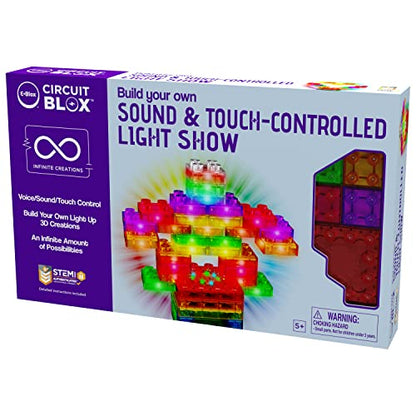 E-Blox Building Blocks STEM Circuit Kit, Build Your Own Sound & Touch Controlled Light Show, LED Lights Fade in & Out, Reacts to Voice & Music, Science, Birthday Gift, Boys, Girls, 5+