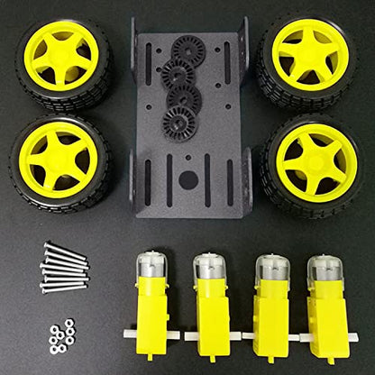 Professional 4WD Robot Smart Car Chassis Kit C101 with Speed Encoder TT Motor, Metal Wheeled Robotic Model Sciences Experiment Platform for Arduino/Raspberry Pie/Microbit STEAM Competition - color: Black