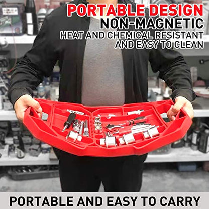 3pcs Large Non-Slip Flexible Silicone Tool Tray, Mechanic Tool Mat, Tool Organizer, Tool Storage, Tool Holder, Grip Mats, No Magnets, Christmas Day Gift for Men, Father’s Day Gift - color: Red