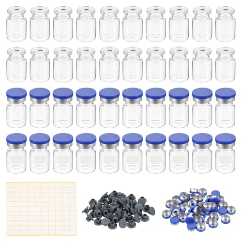 PATIKIL 5ml Sample Vials, 100 Pack Lab Empty Vials with Butyl Rubber Stopper Crimp Top Caps and Labels Borosilicate Glass Vial, Clear - color: Clear, size: 5ml