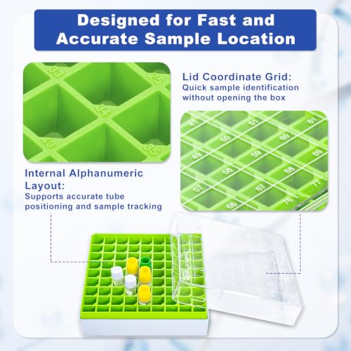 2in Cryo Boxes, 81-Well Tube Racks, Case of 20, Green - color: Green, size: 2in,81-well