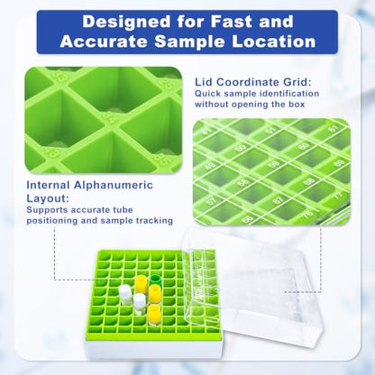 2in Cryo Boxes, 81-Well Tube Racks, Case of 20, Green - color: Green, size: 2in,81-well