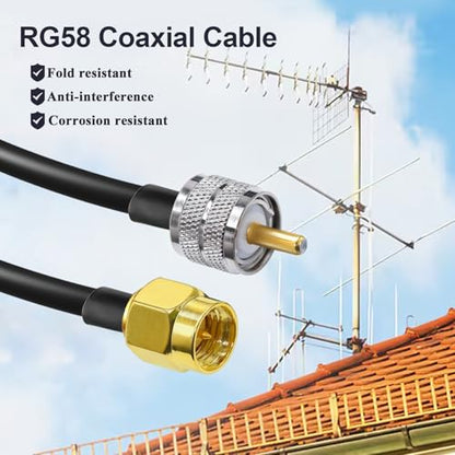 TUOLNK RG58 SMA to UHF PL259 Jumper Cable, 6.6ft(2M) SMA Male to SO239 PL259 Male Extension Coaxial Cable, Low Loss Antenna Pigtail Cable for CB Radio, Ham Radio - size: 6.6ft