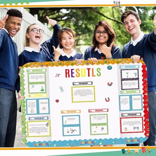 94 Pcs Science Fair Board Supplies 60 Trim Scalloped Bulletin Borders 24 Presentation Subtitles 2 Project Titles 6 Letter Stickers 2 Stickers for Classroom Display Boards(Scientific Lab) - style: Scientific Lab