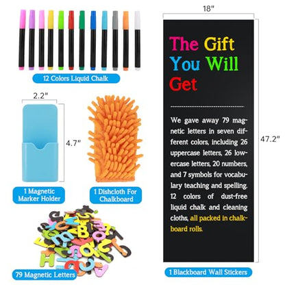 Magnetic Chalkboard Contact Paper for Wall, 47.2" x 18" Magnetic Wall Decal - color: Black 1pc, size: 47.2"W x 18"H