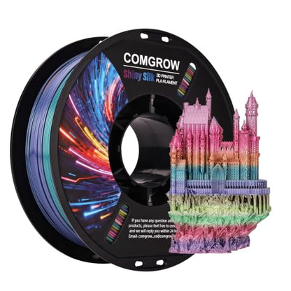 Comgrow Rainbow Colors Silk PLA 3D Printer Filament, PLA Filament 1.75mm, Dimensional Accuracy +/- 0.02 mm, 1KG Spool, Coextrusion 3D Filament with Shiny Silk Rainbow Red - color: Rainbow Red
