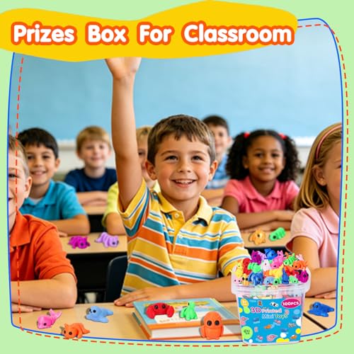 Mini 3D Printed Animal Figurines: 100 Pcs Cute Party Favor Toys for Kids, Small 3D Fidget Toys in Bulk, Party Bag Fillers, Treasure Box & Classroom Prize, Christmas Stocking Stuffers for Toddlers