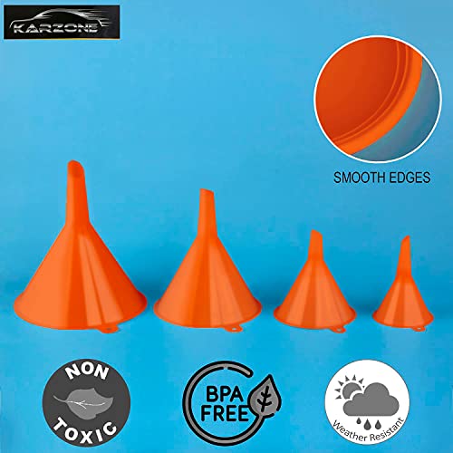 Oil Funnel Set - Plastic Funnels for Automotive & Kitchen - color: Orange