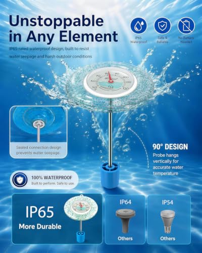 Glow Dial Floating Pool Thermometer Easy Read - Glitter Water Temp Gauge - color: Pool Thermometer - Green