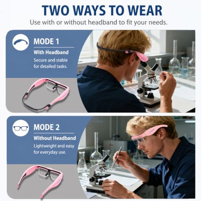 Professional Hands-Free Headset Magnifying Glasses with LED - color: Pink