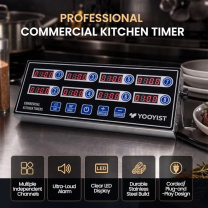 Commercial 8 Channel Digital Kitchen Timer Loud Alarm Cook Timer - color: Black