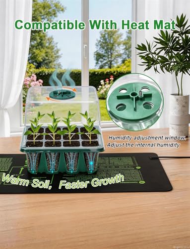 Seed Starter Tray with Grow Light, 5 Pack 60 Cells Seedling Starter Kit with Humidity Dome, Full Spectrum Plant Grow Lights for Seed Germination, IndoorGreenhouse Trays for Seedlings Starting